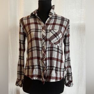 Harper - Red and White Plaid Button-Down Shirt - XS